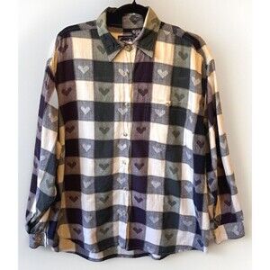 Company One Women's Cotton Shirt Size 2X Flannel‎ Hearts